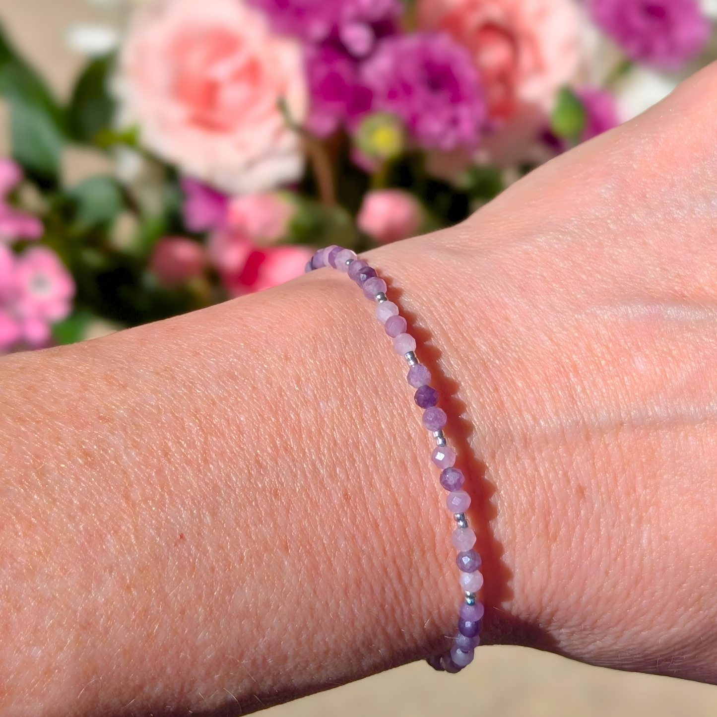 Dainty Gemstone Bracelet - Lepidolite Silver
