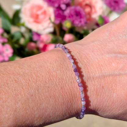 Dainty Gemstone Bracelet - Lepidolite Silver