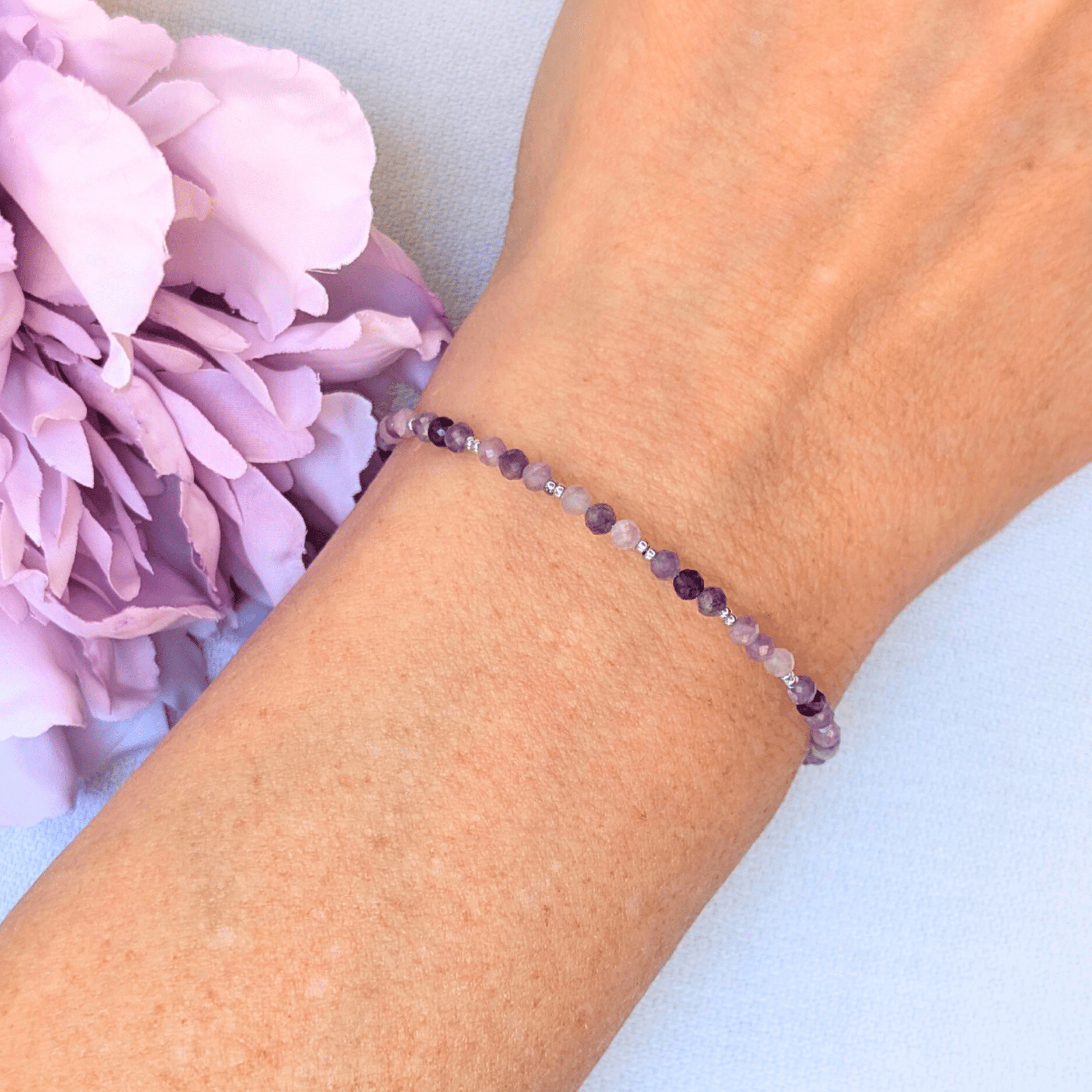 Dainty Gemstone Bracelet - Lepidolite Silver