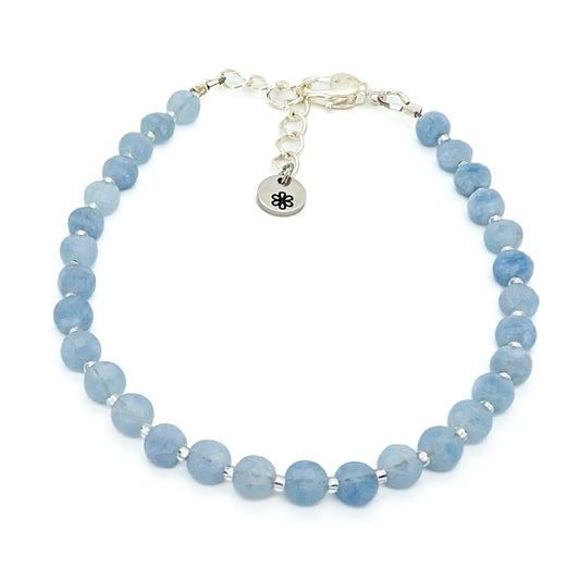 Dainty Gemstone Bracelet - March Birthstone - Aquamarine in Silver - creations by cherie
