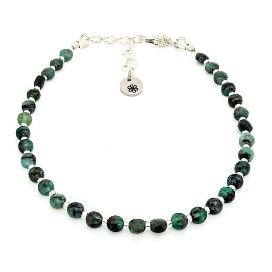 Dainty Gemstone Bracelet - May Birthstone - Emerald in Silver - creations by cherie