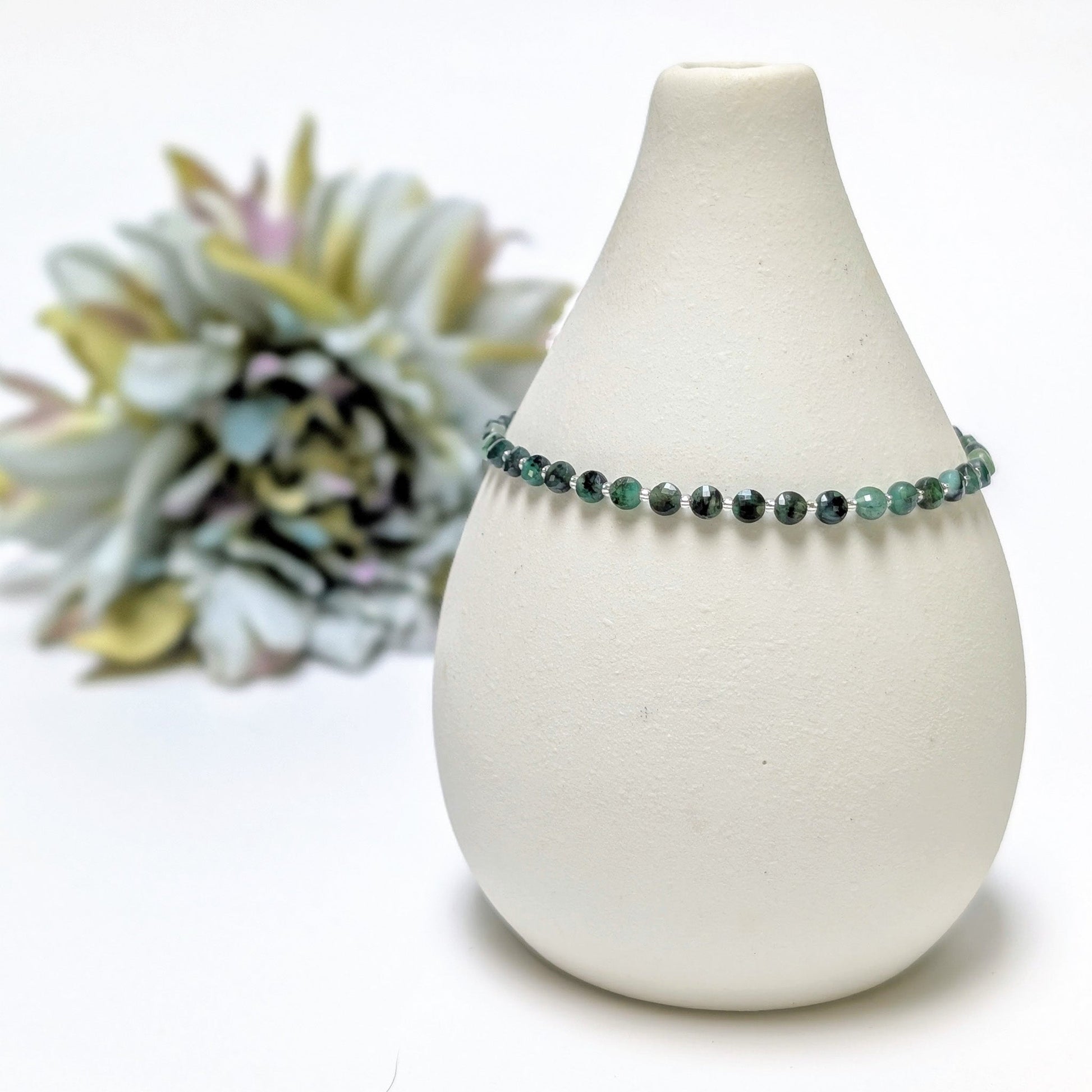 Dainty Gemstone Bracelet - May Birthstone - Emerald in Silver - creations by cherie