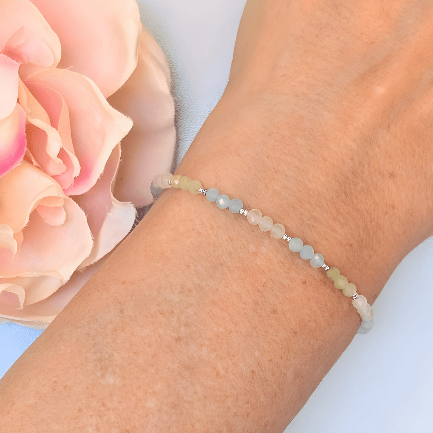 Dainty Gemstone Bracelet - Morganite Silver