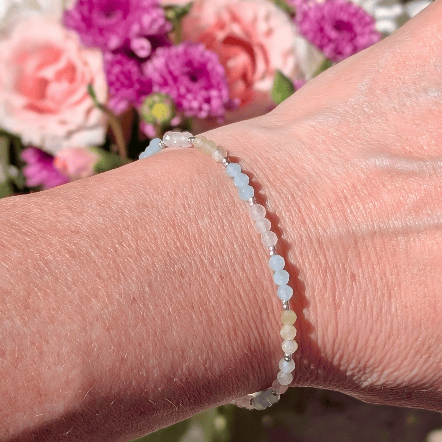Dainty Gemstone Bracelet - Morganite Silver