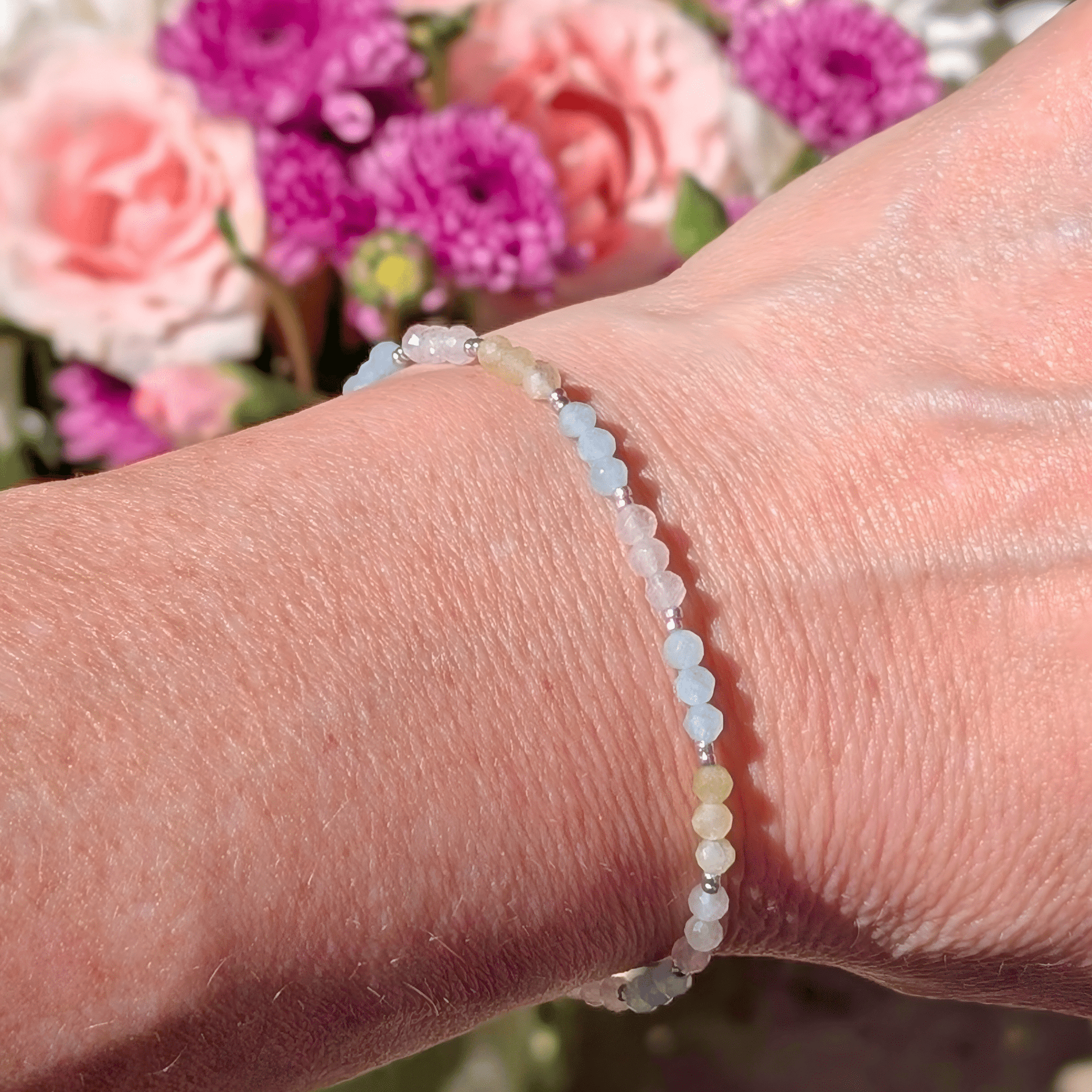 Dainty Gemstone Bracelet - Morganite Silver