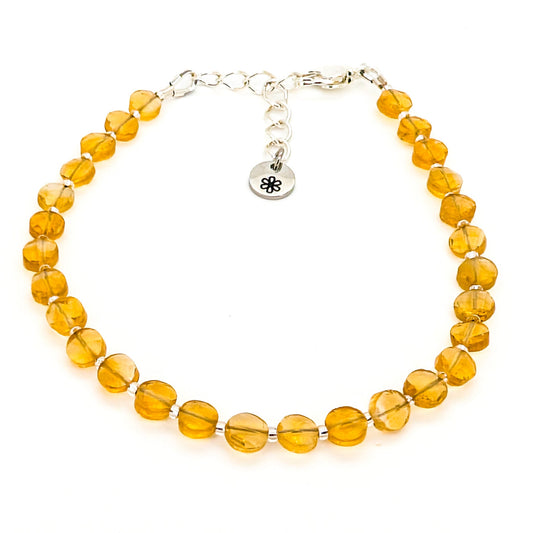 Dainty Gemstone Bracelet - November Birthstone - Citrine in Silver - creations by cherie