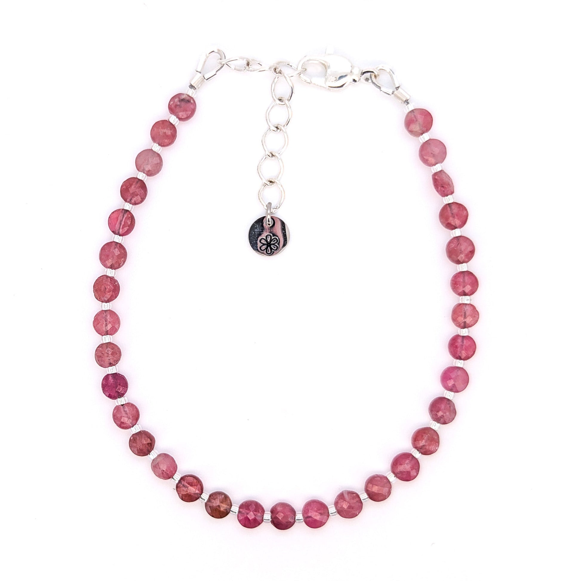 Dainty Gemstone Bracelet - October Birthstone - Pink Tourmaline in Silver - creations by cherie