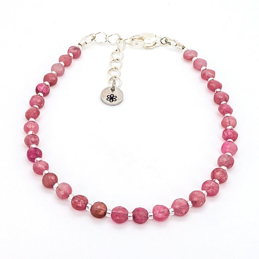 Dainty Gemstone Bracelet - October Birthstone - Pink Tourmaline in Silver - creations by cherie