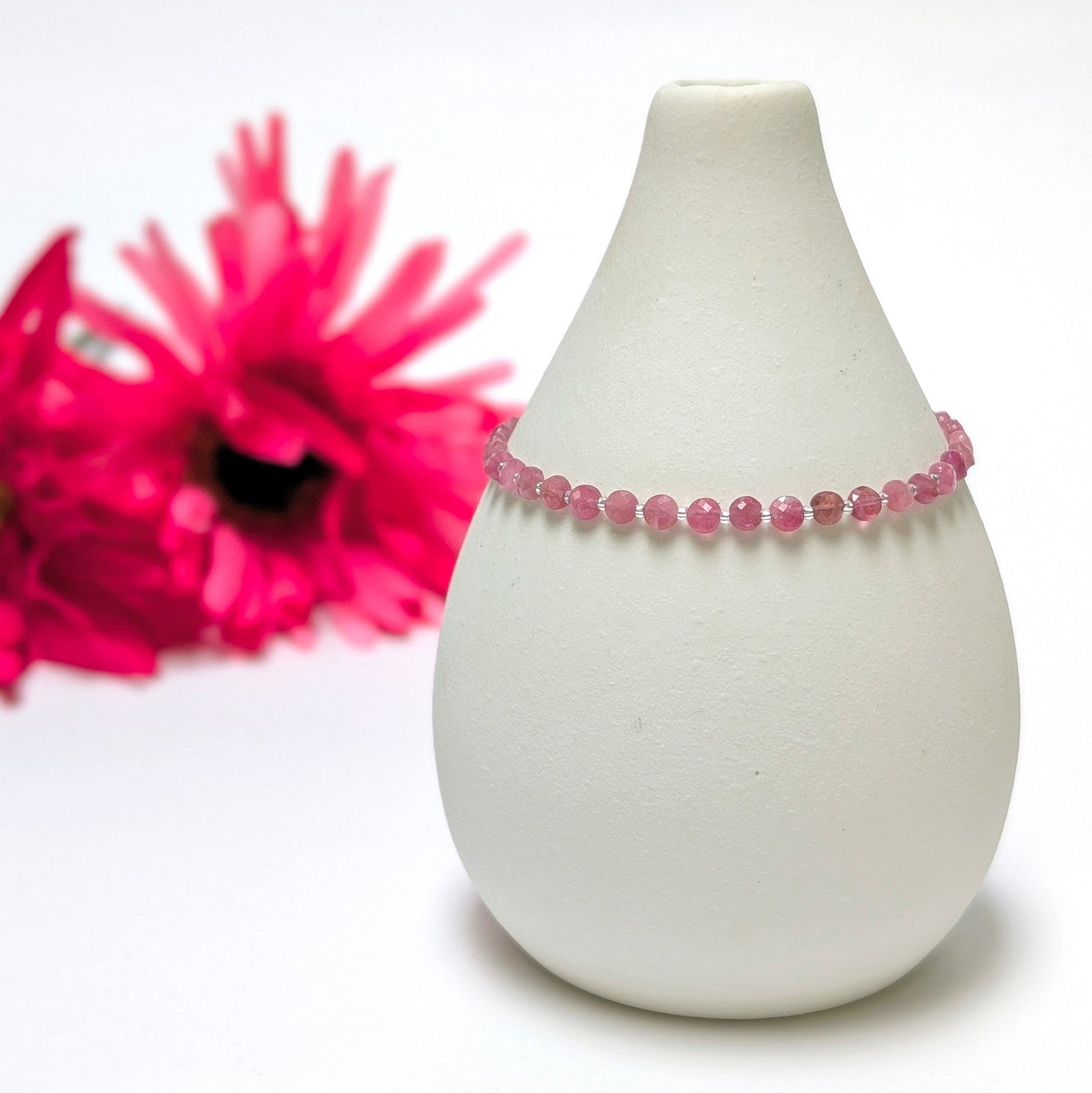 Dainty Gemstone Bracelet - October Birthstone - Pink Tourmaline in Silver - creations by cherie
