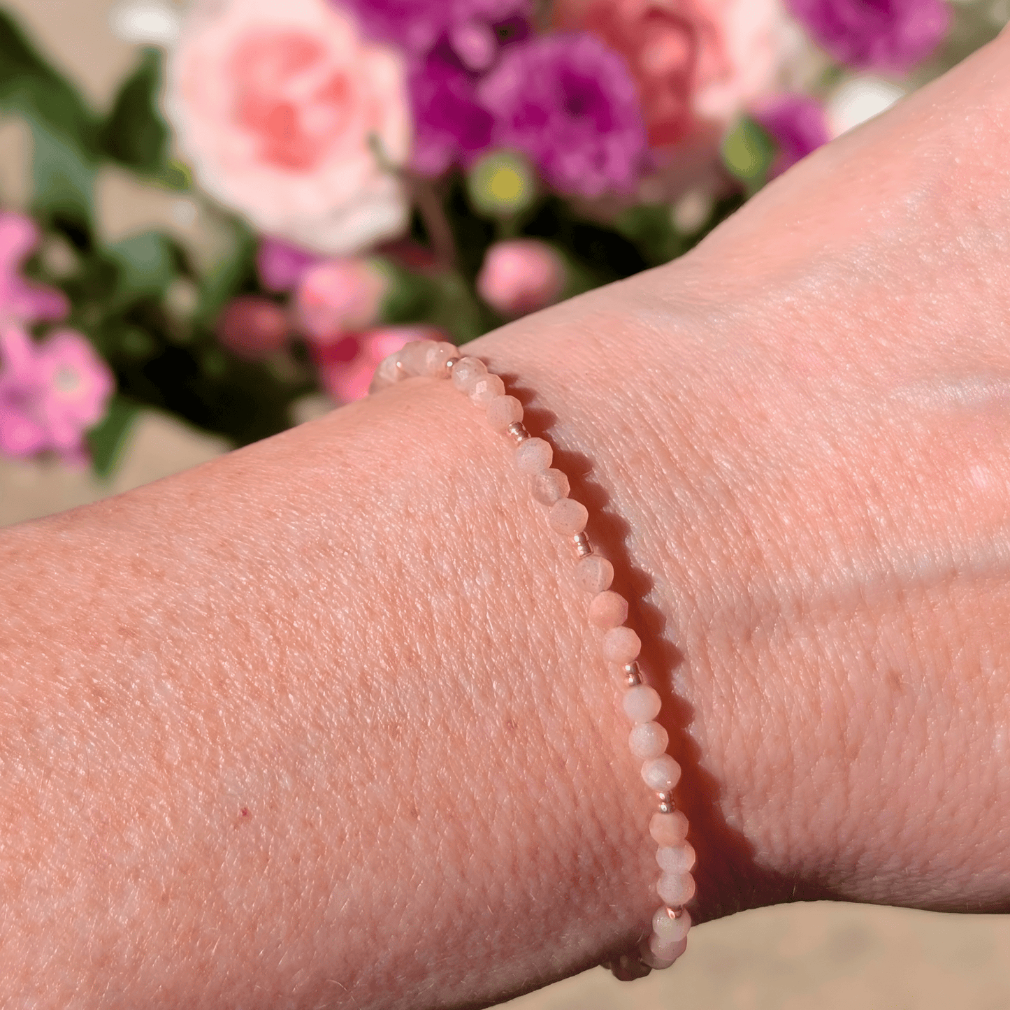 Dainty Gemstone Bracelet - Peach Moonstone Gold