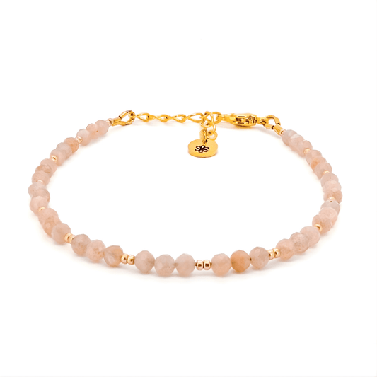 Dainty Gemstone Bracelet - Peach Moonstone Gold