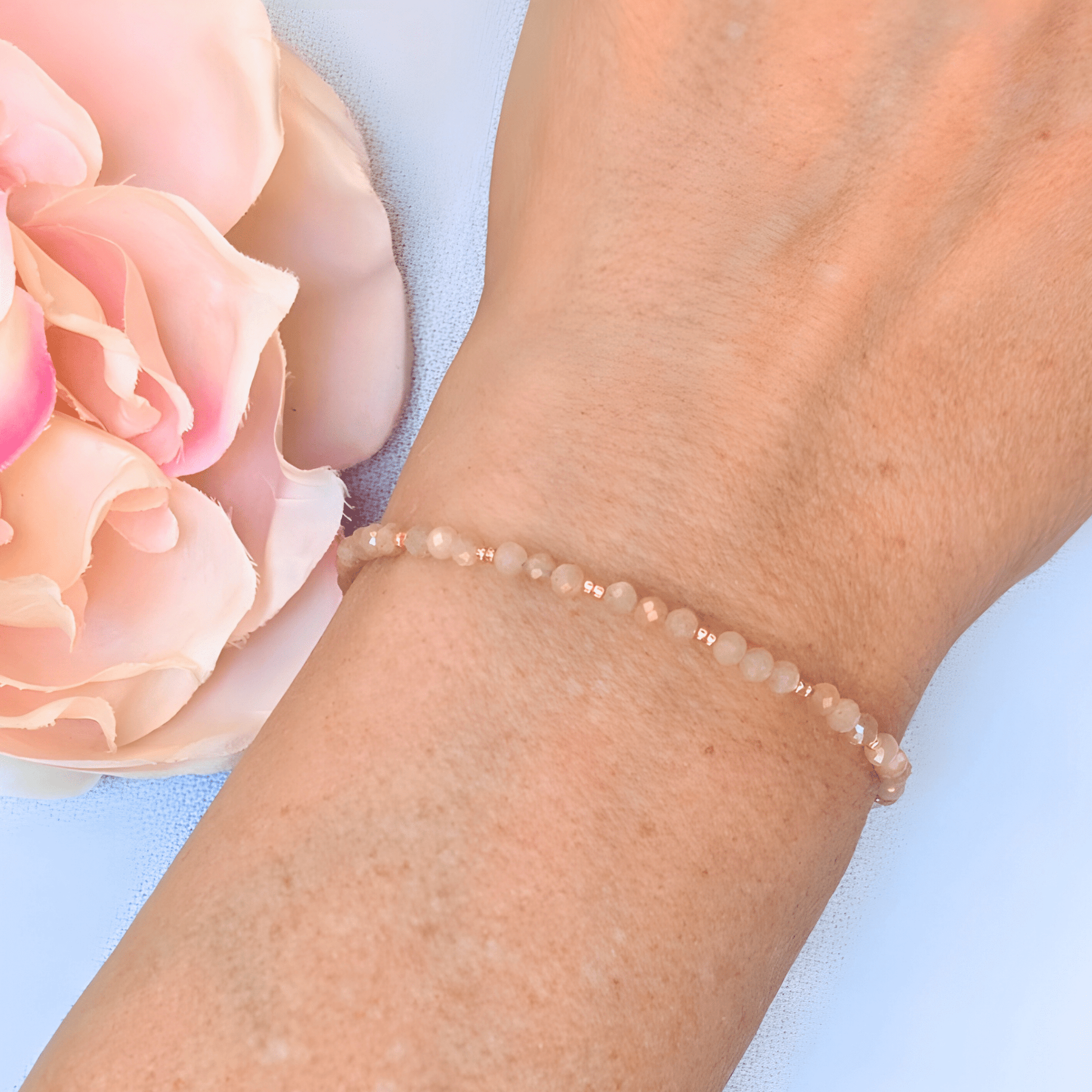 Dainty Gemstone Bracelet - Peach Moonstone Gold