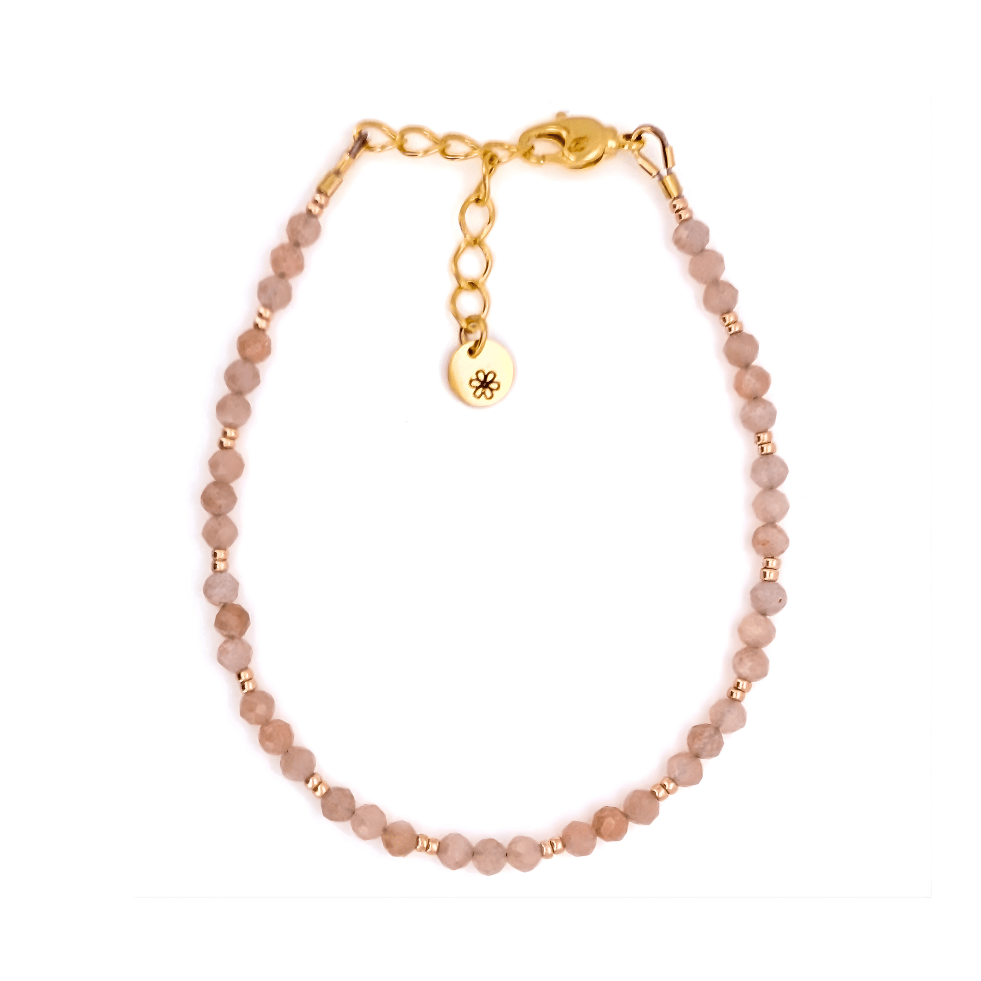 Dainty Gemstone Bracelet - Peach Moonstone Gold
