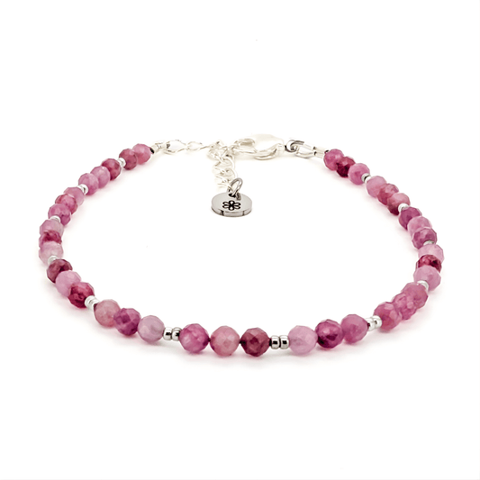 Dainty Gemstone Bracelet - Pink Tourmaline Silver