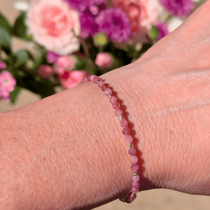 Dainty Gemstone Bracelet - Pink Tourmaline Silver
