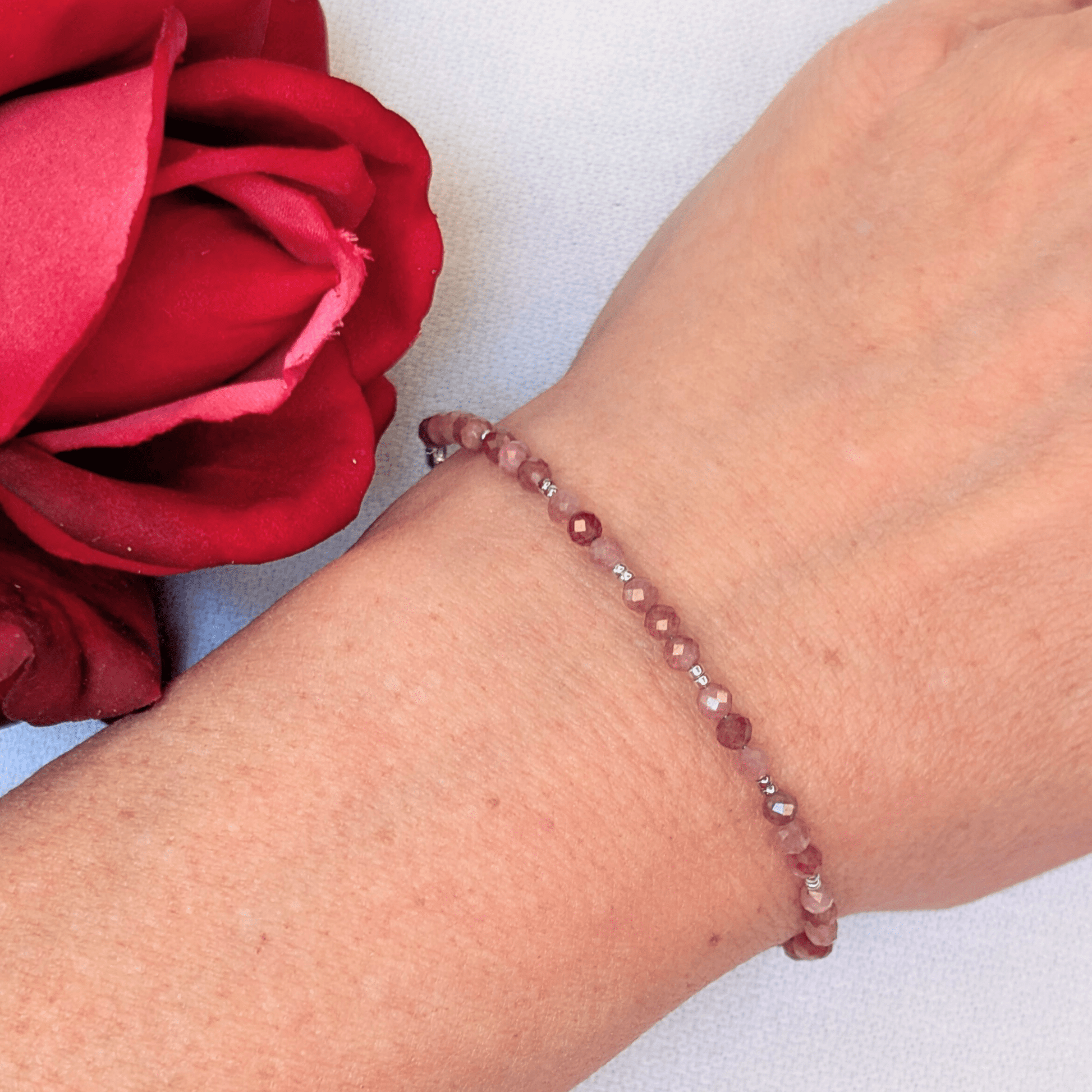 Dainty Gemstone Bracelet - Pink Tourmaline Silver
