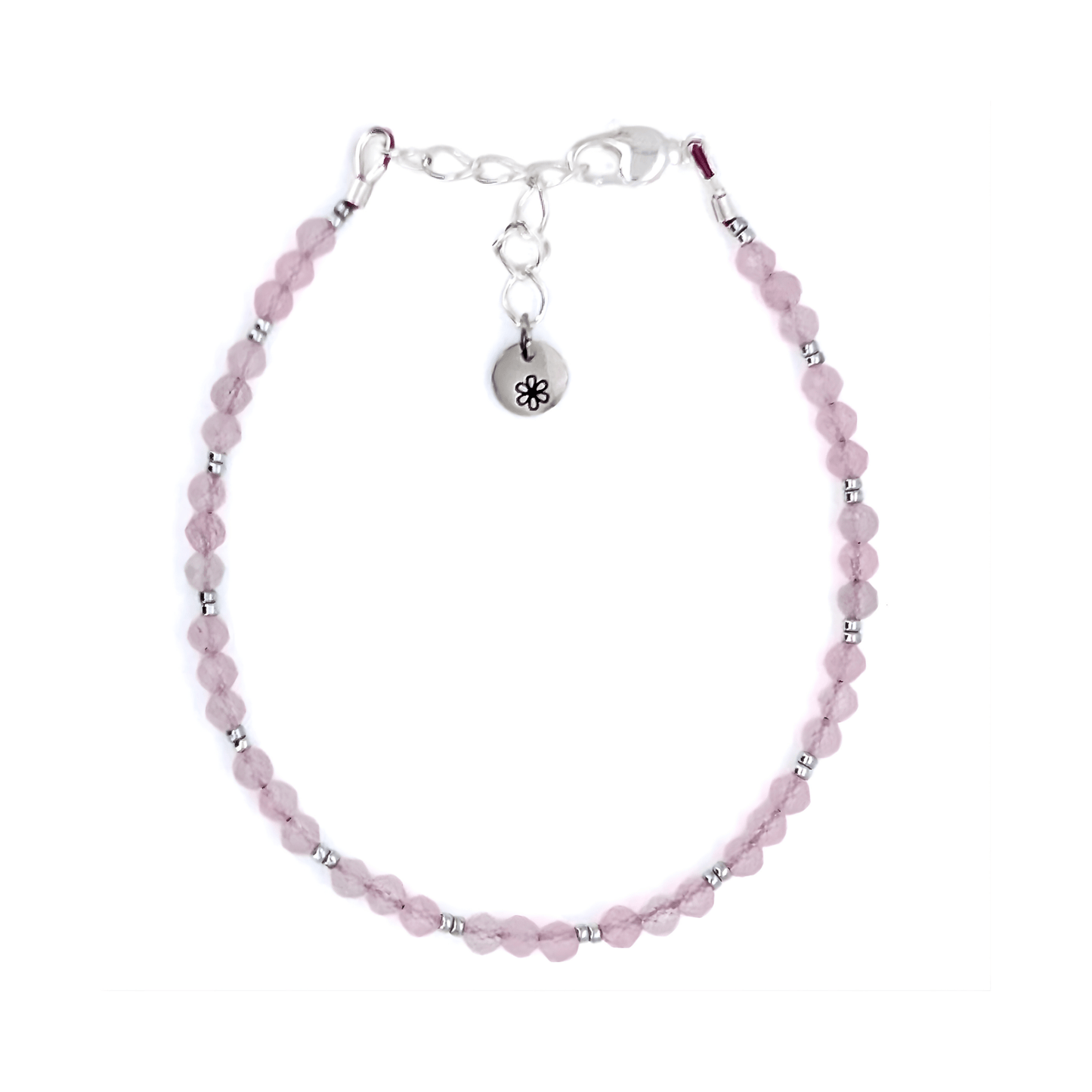 Dainty Gemstone Bracelet - Rose Quartz Silver