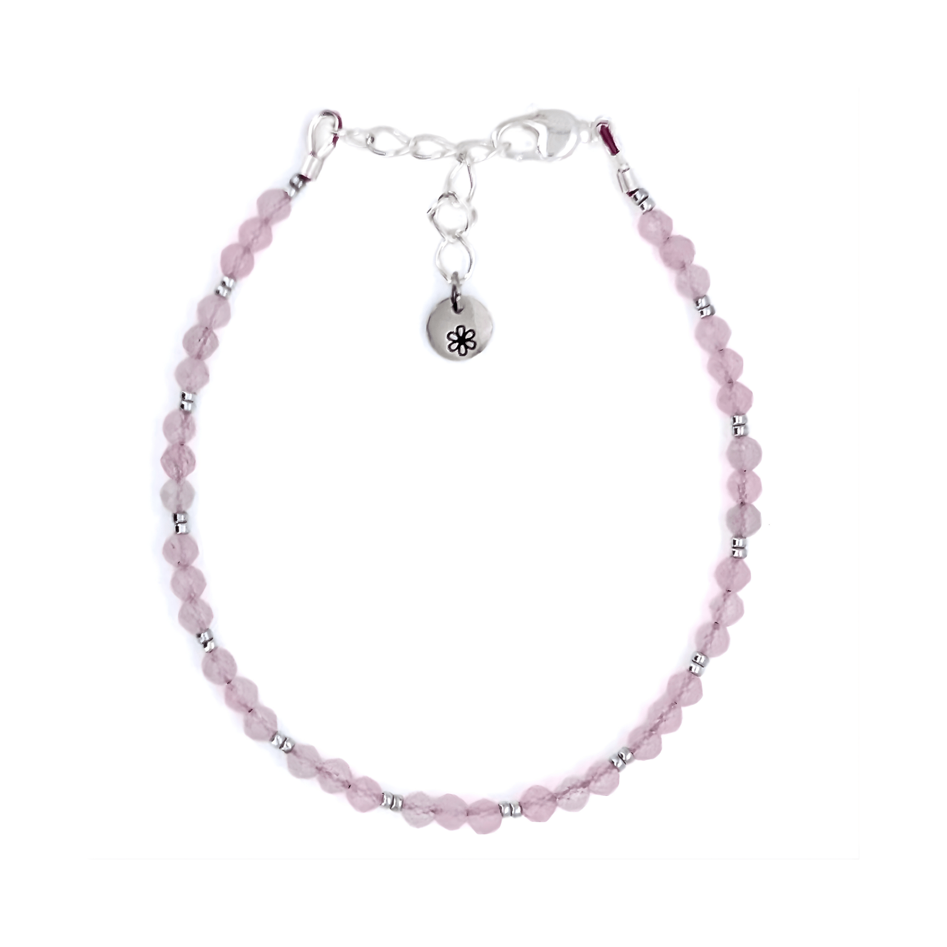 Dainty Gemstone Bracelet - Rose Quartz Silver