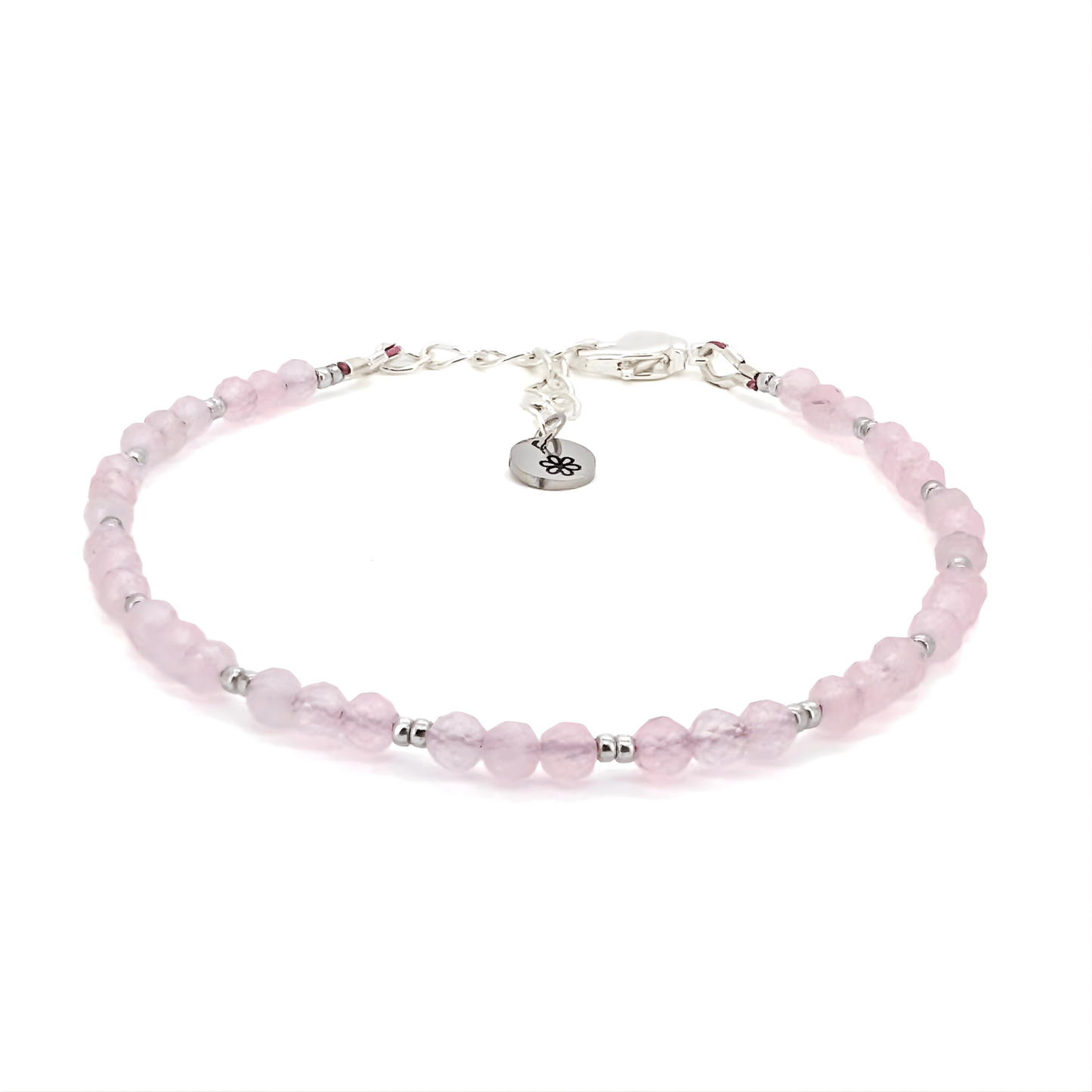 Dainty Gemstone Bracelet - Rose Quartz Silver