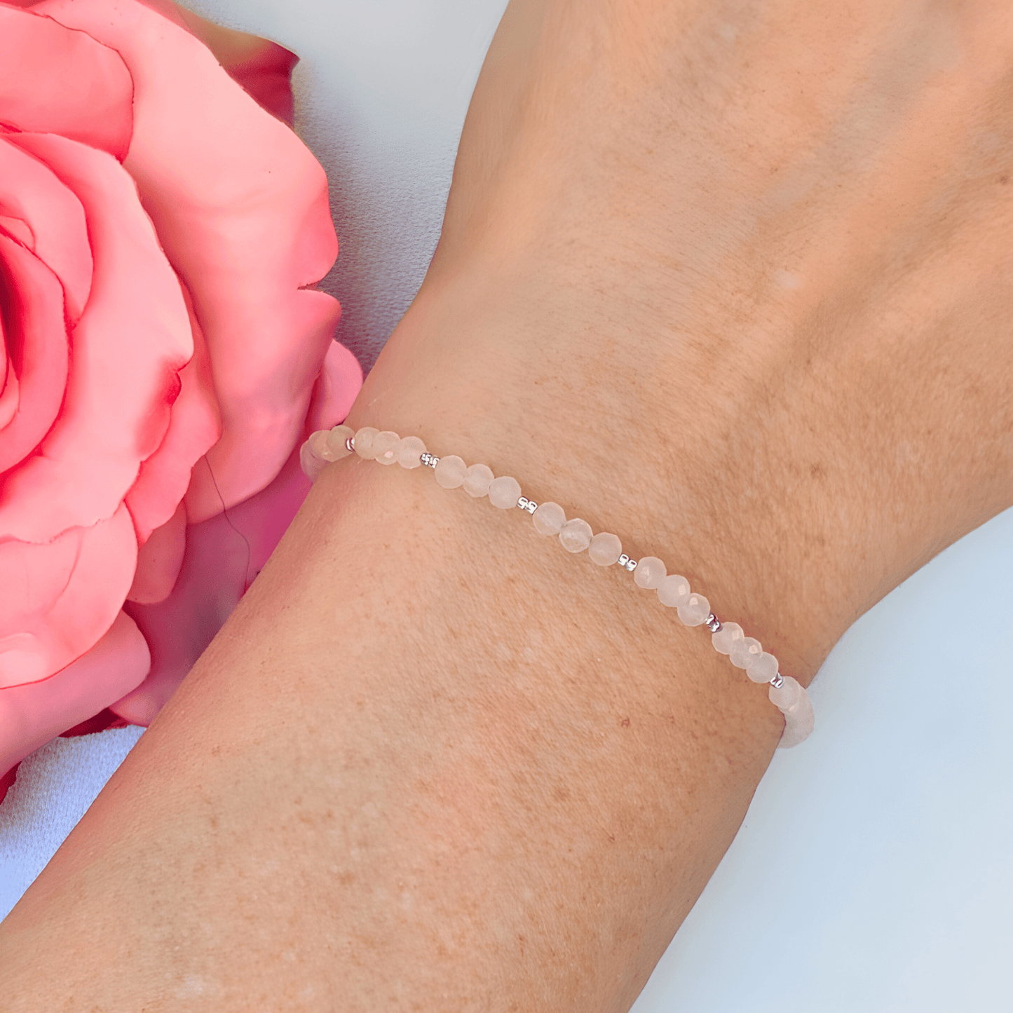 Dainty Gemstone Bracelet - Rose Quartz Silver