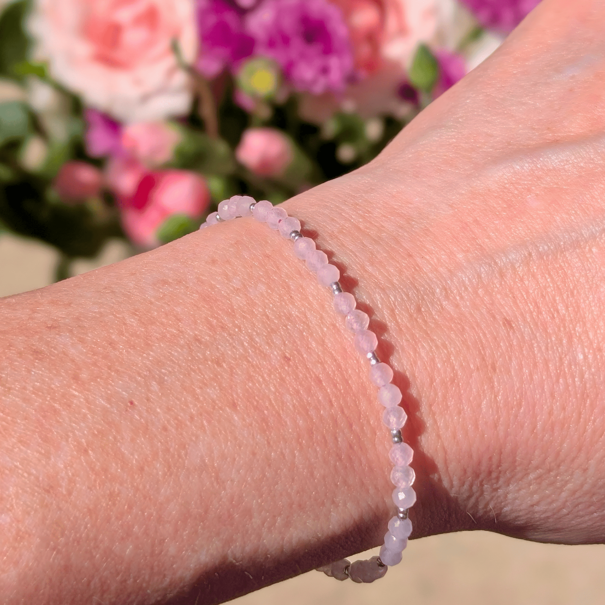 Dainty Gemstone Bracelet - Rose Quartz Silver
