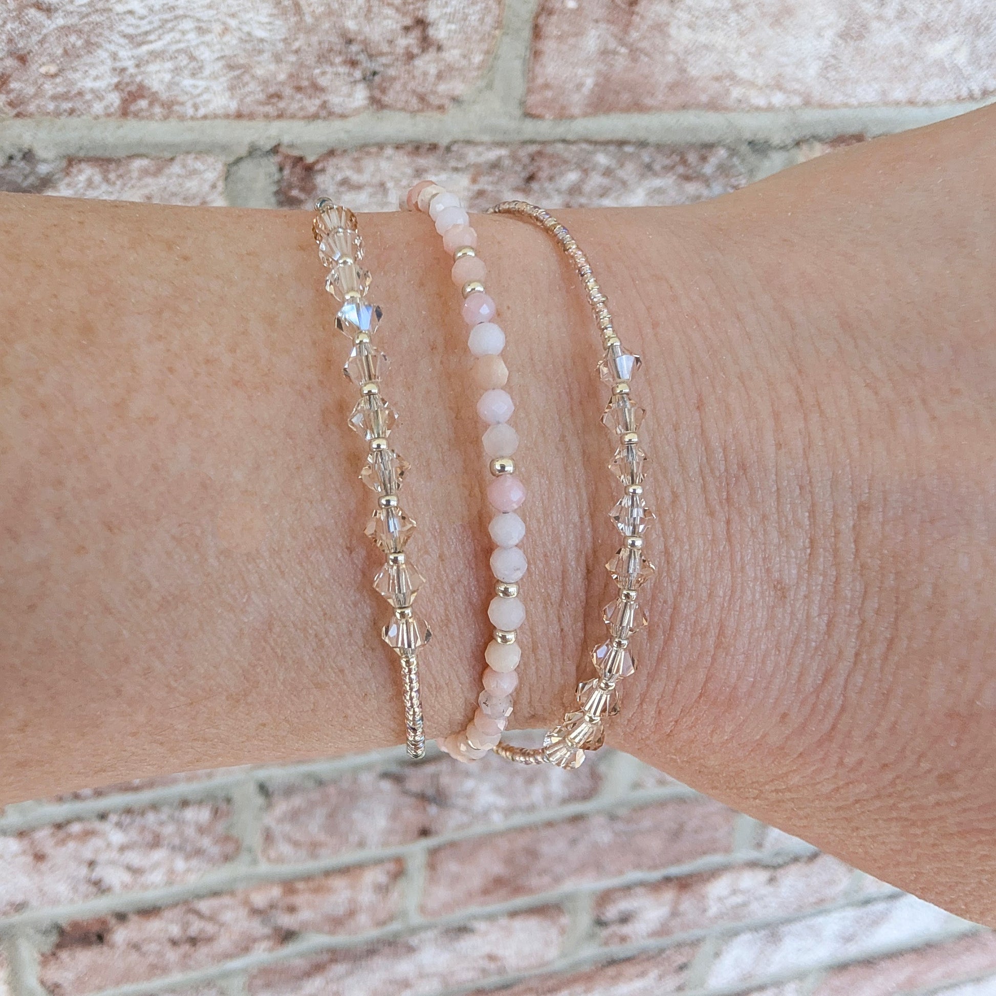 Double wrap - Bicone Crystal Bracelet - Champagne - creations by cherie