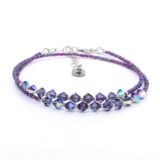 Double wrap - Bicone Crystal Bracelet - Dark Purple - creations by cherie