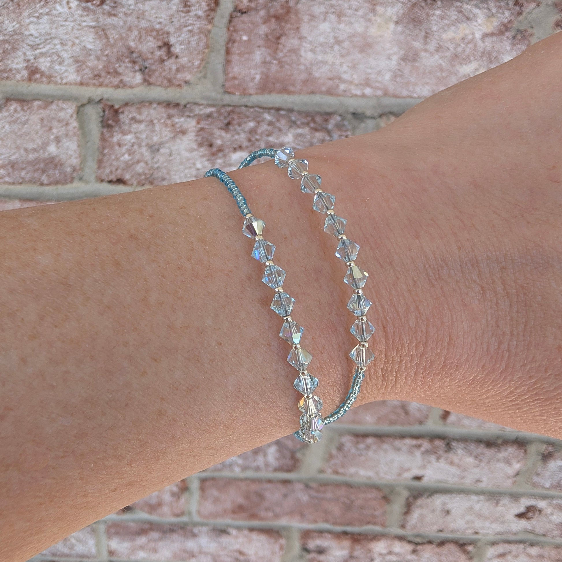 Double wrap - Bicone Crystal Bracelet - Pale Blue - creations by cherie