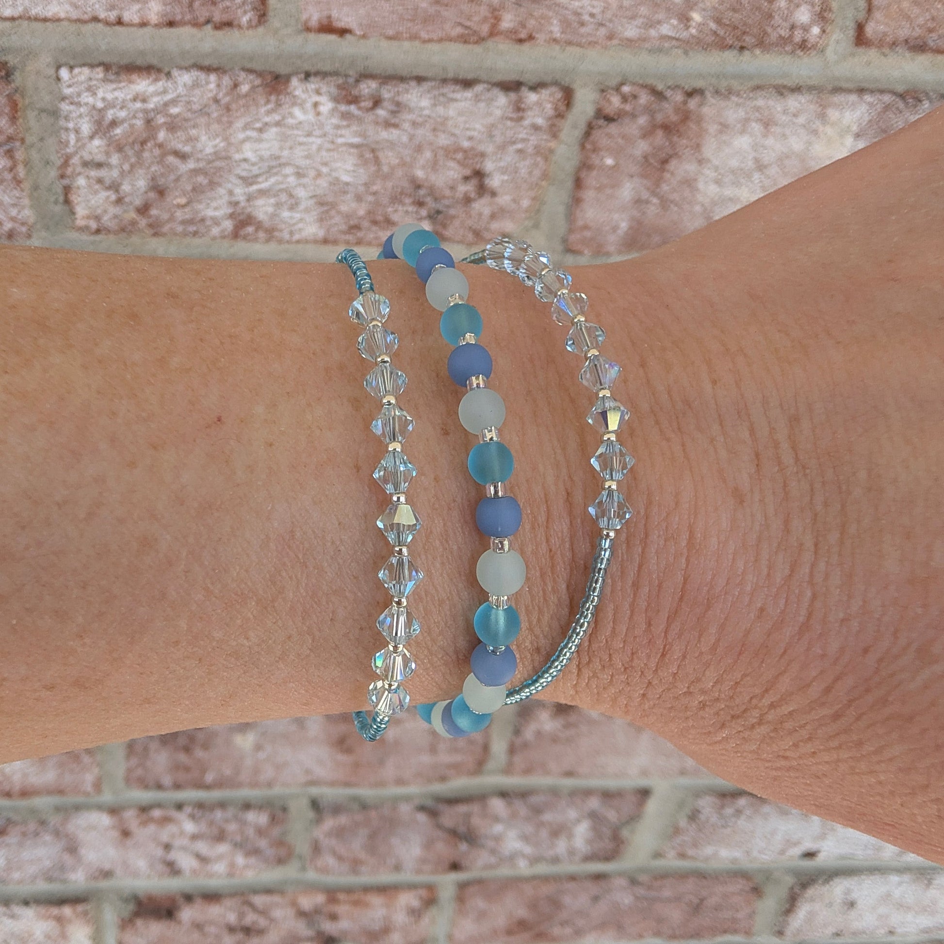Double wrap - Bicone Crystal Bracelet - Pale Blue - creations by cherie