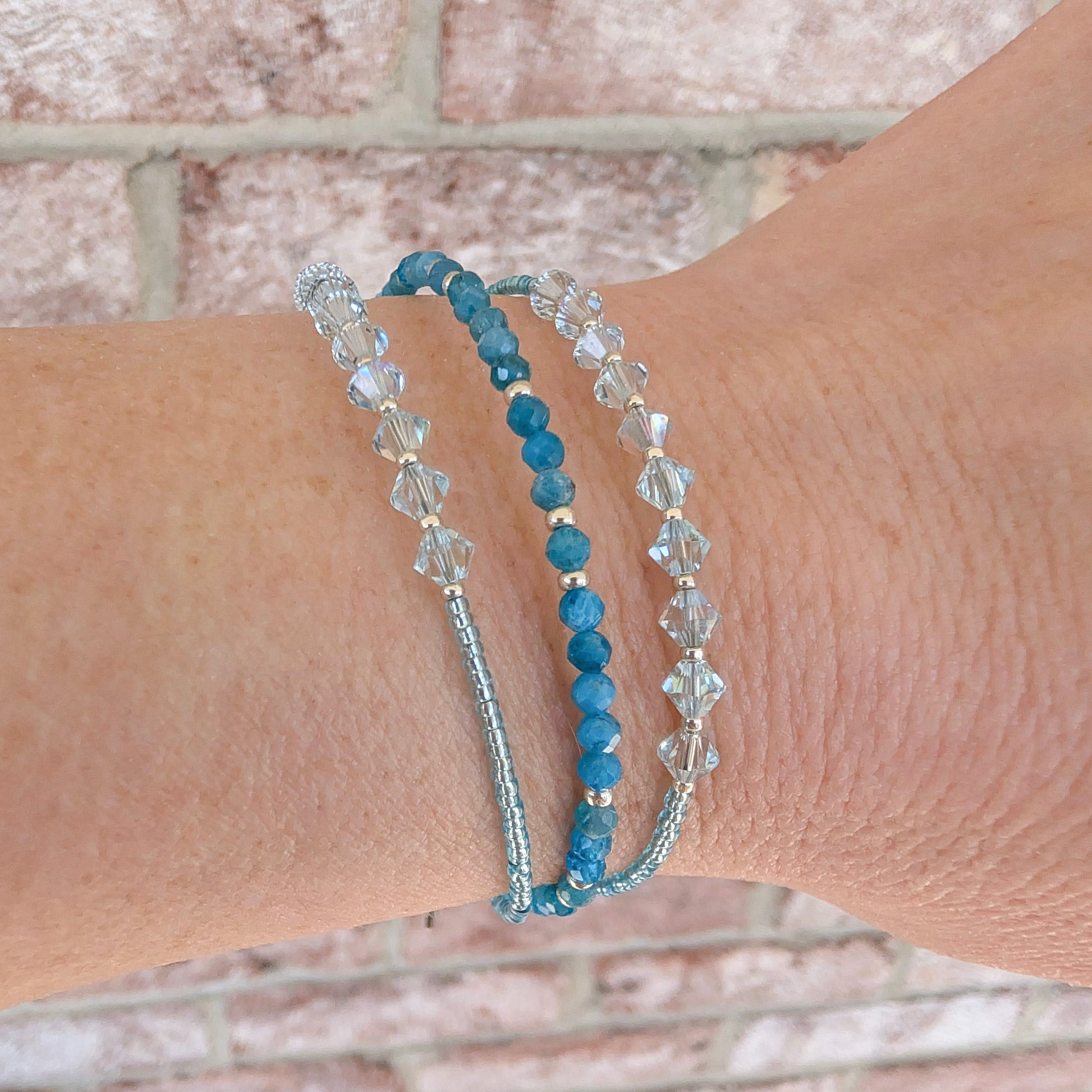 Double wrap - Bicone Crystal Bracelet - Pale Blue - creations by cherie