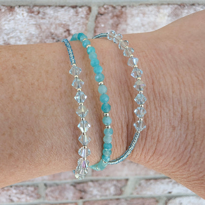 Double wrap - Bicone Crystal Bracelet - Pale Blue - creations by cherie