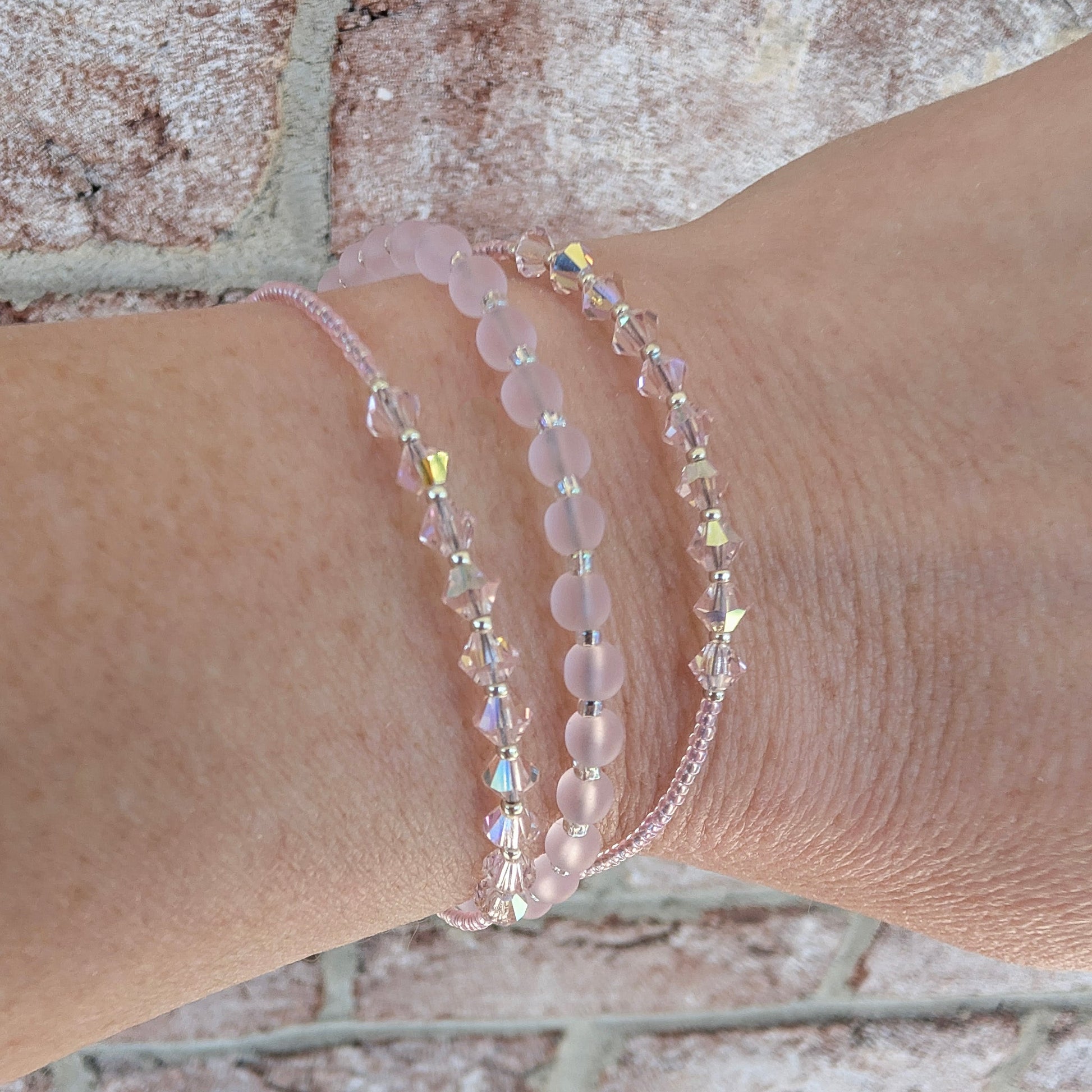 Double wrap - Bicone Crystal Bracelet - Pale Pink - creations by cherie