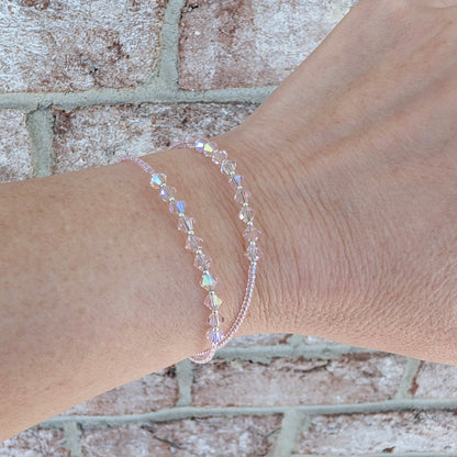 Double wrap - Bicone Crystal Bracelet - Pale Pink - creations by cherie