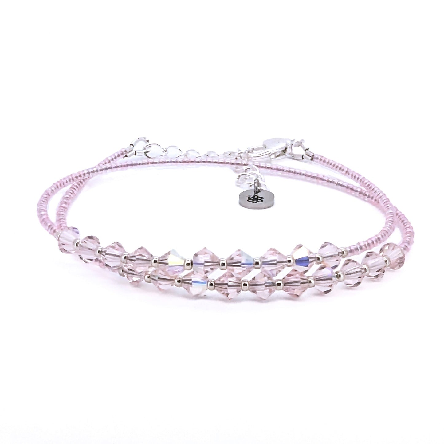 Double wrap - Bicone Crystal Bracelet - Pale Pink - creations by cherie