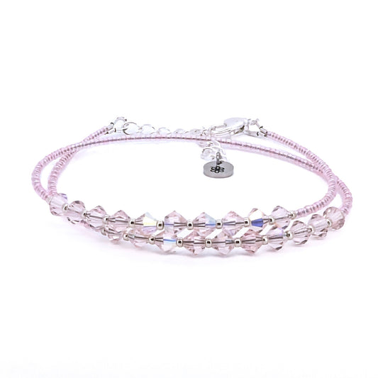Double wrap - Bicone Crystal Bracelet - Pale Pink - creations by cherie