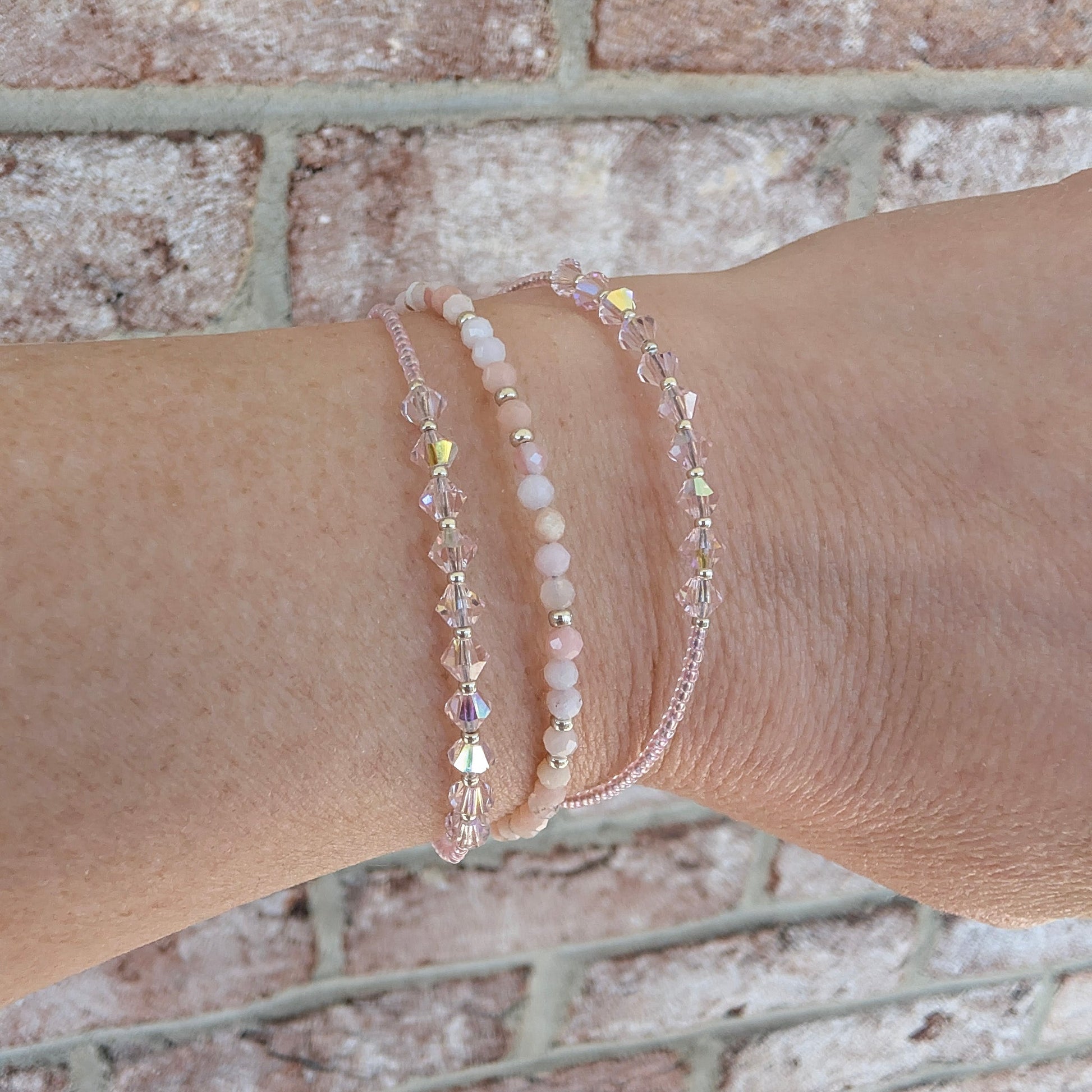 Double wrap - Bicone Crystal Bracelet - Pale Pink - creations by cherie