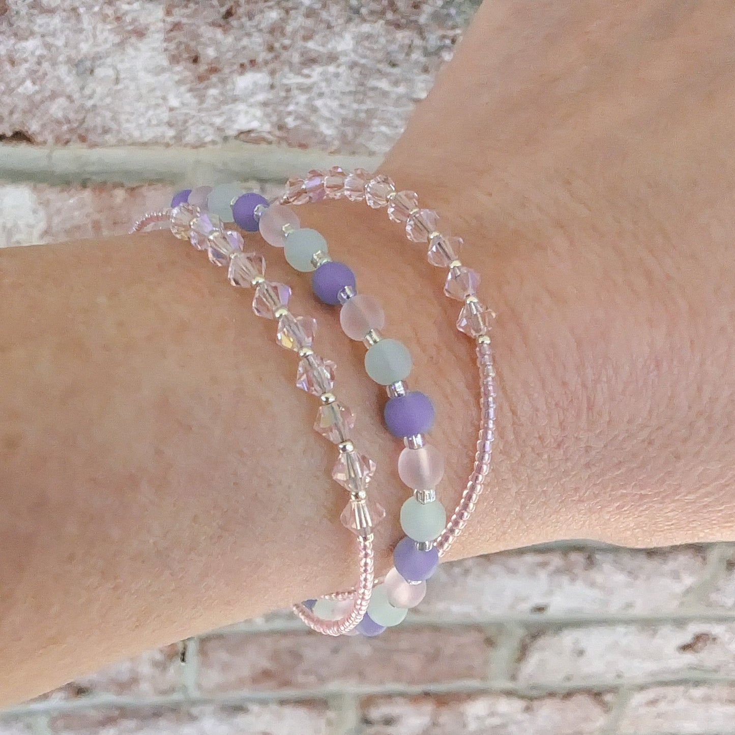 Double wrap - Bicone Crystal Bracelet - Pale Pink - creations by cherie