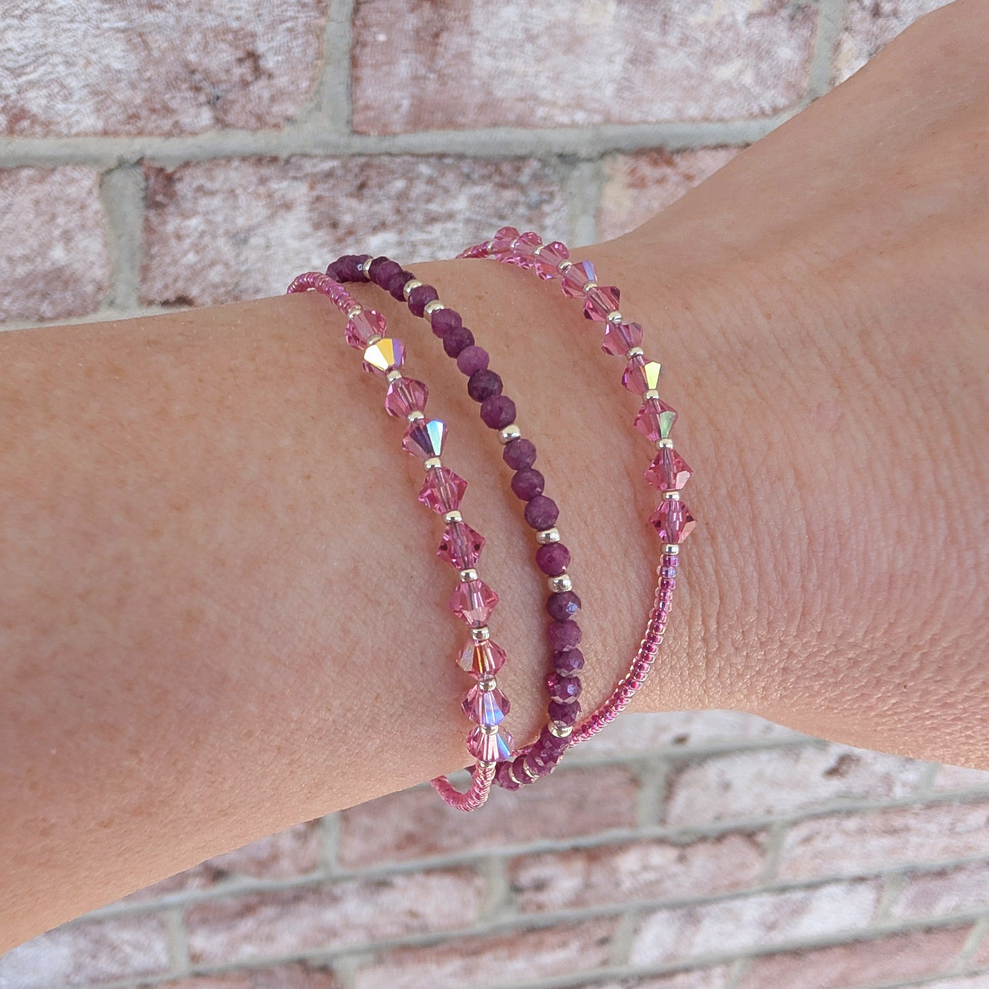 Double Wrap - Bicone Crystal Bracelet - Pink - creations by cherie