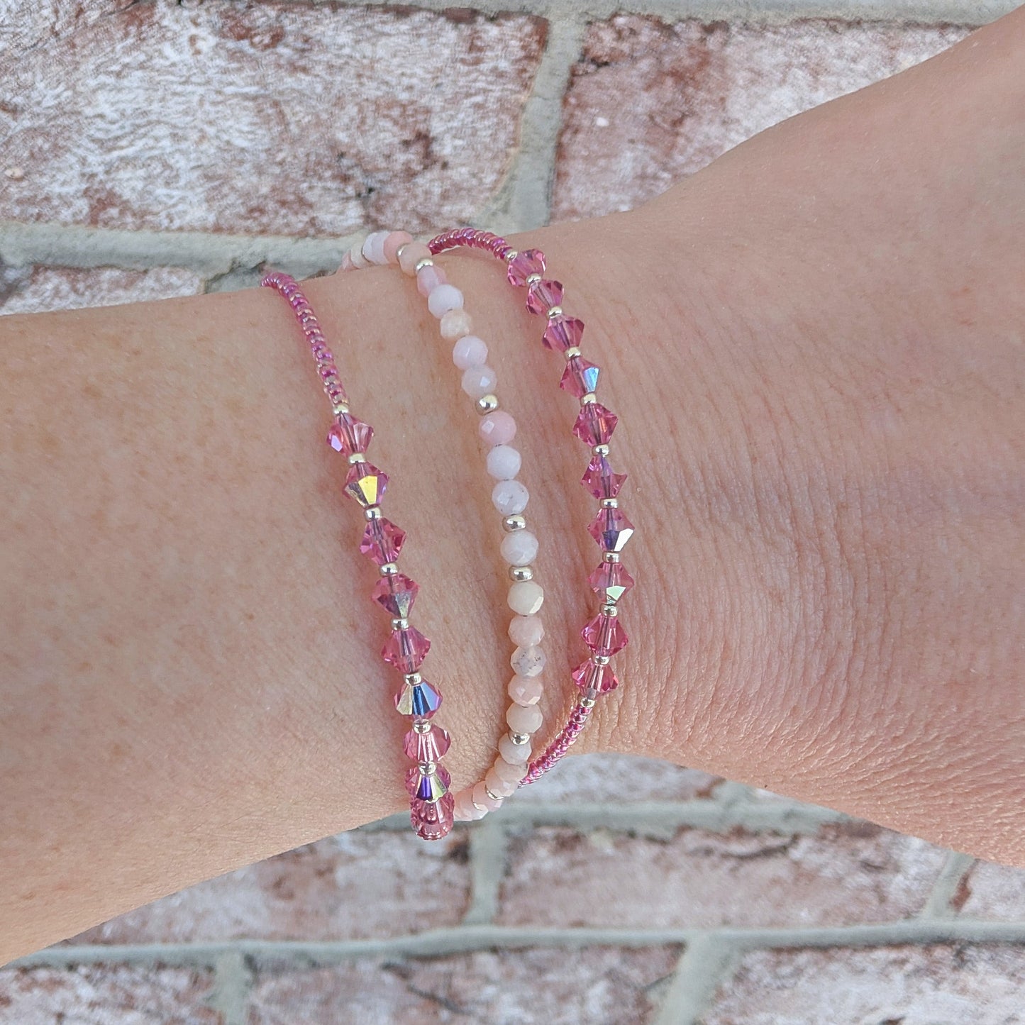 Double Wrap - Bicone Crystal Bracelet - Pink - creations by cherie