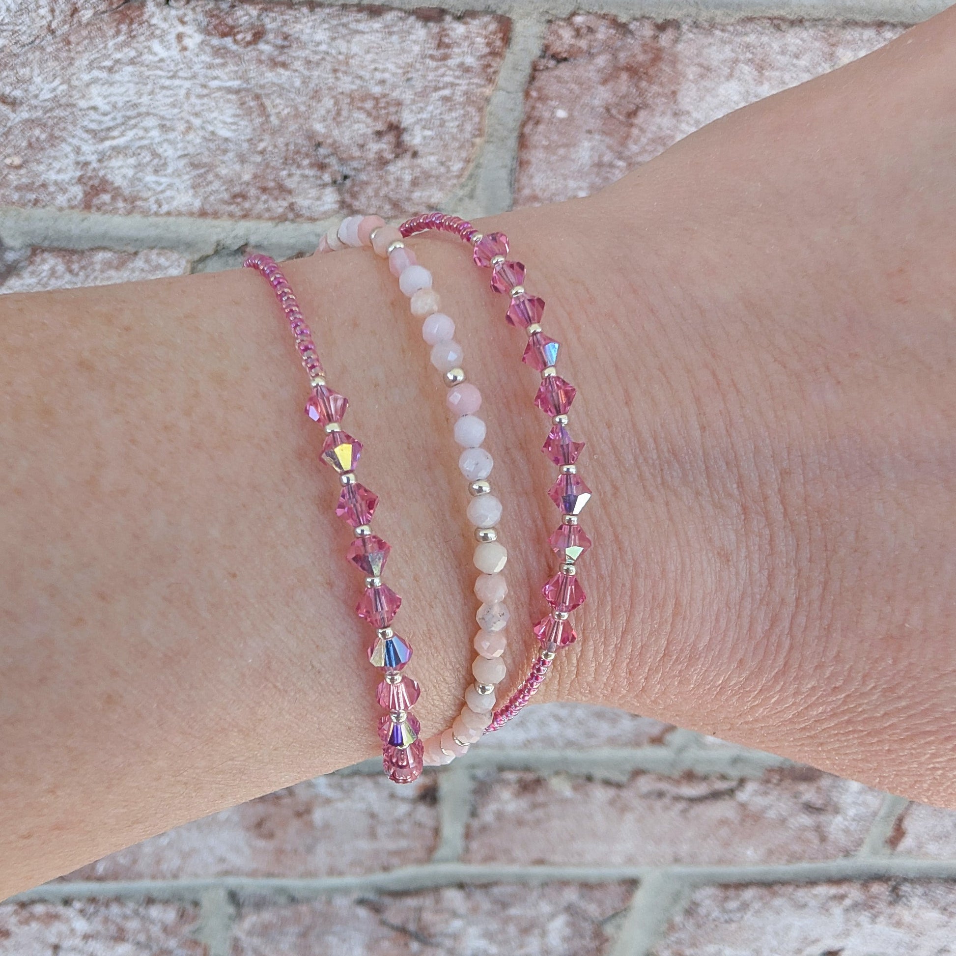 Double Wrap - Bicone Crystal Bracelet - Pink - creations by cherie