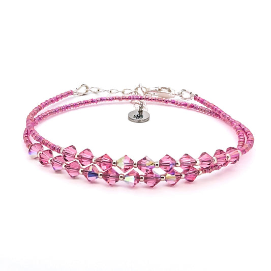 Double Wrap - Bicone Crystal Bracelet - Pink - creations by cherie