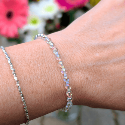 Glass Bead Bracelet - Aura Glass and Pastel Seed Beads