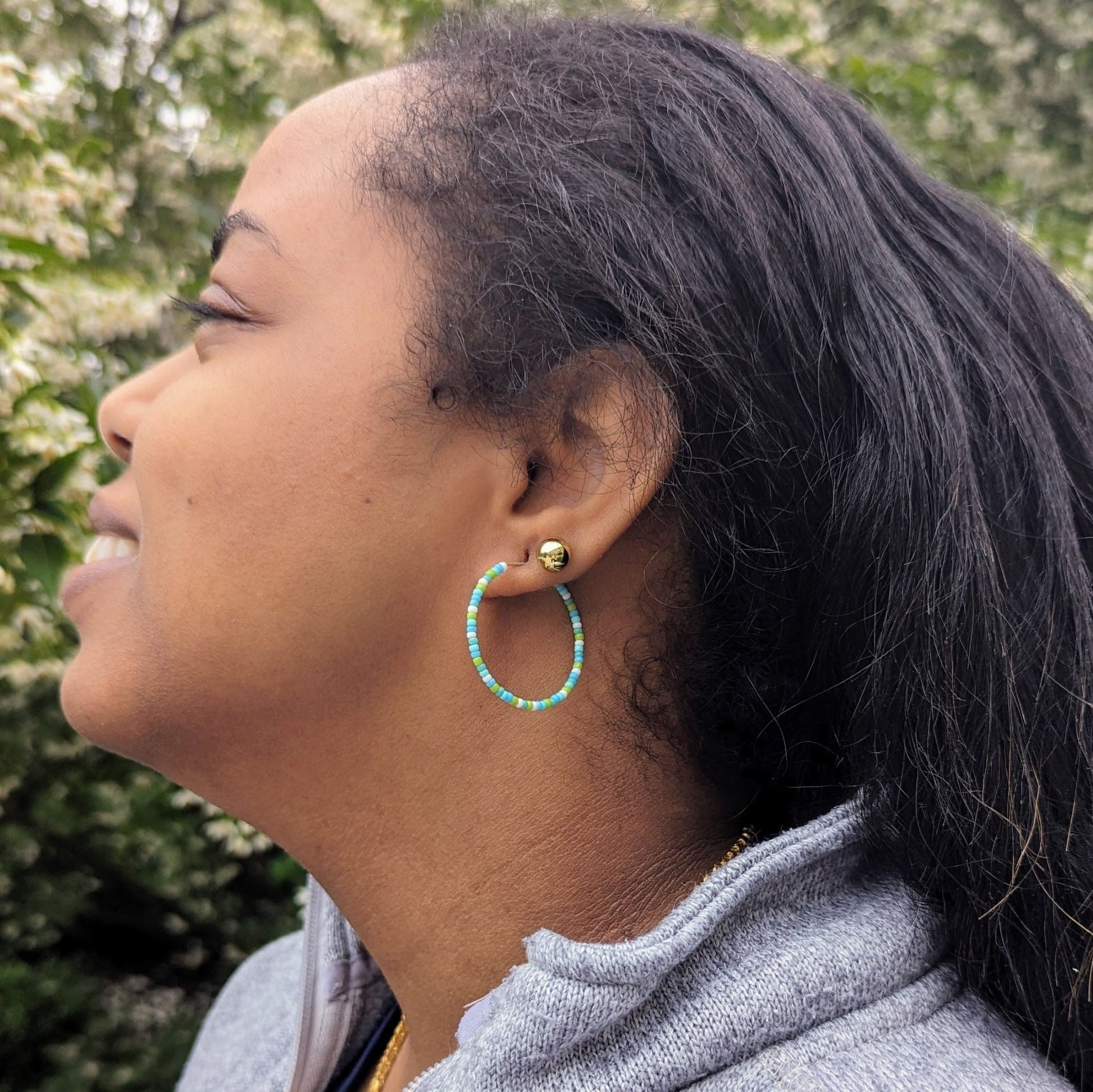 Hoop Earrings - Sterling Silver - Green, Blue, and White - creations by cherie
