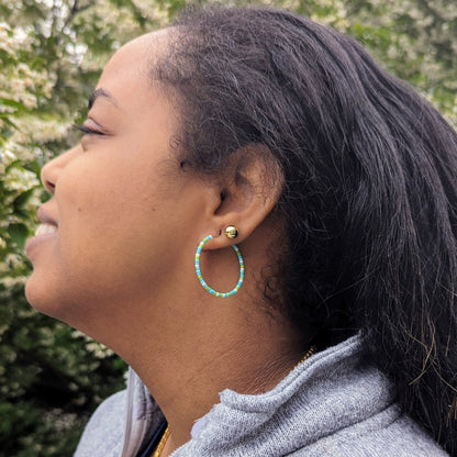 Hoop Earrings - Sterling Silver - Green, Blue, and White - creations by cherie