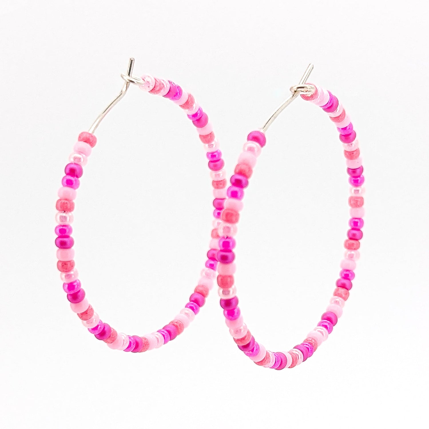Hoop Earrings - Sterling Silver - Hot Pink