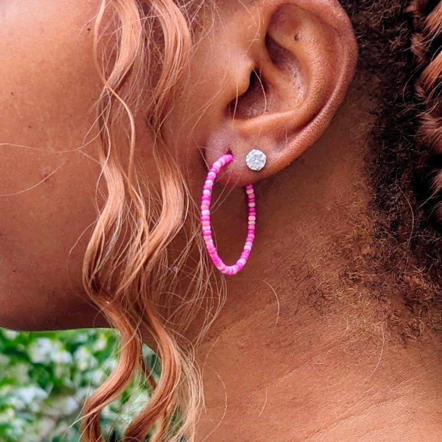 Hoop Earrings - Sterling Silver - Hot Pink - creations by cherie