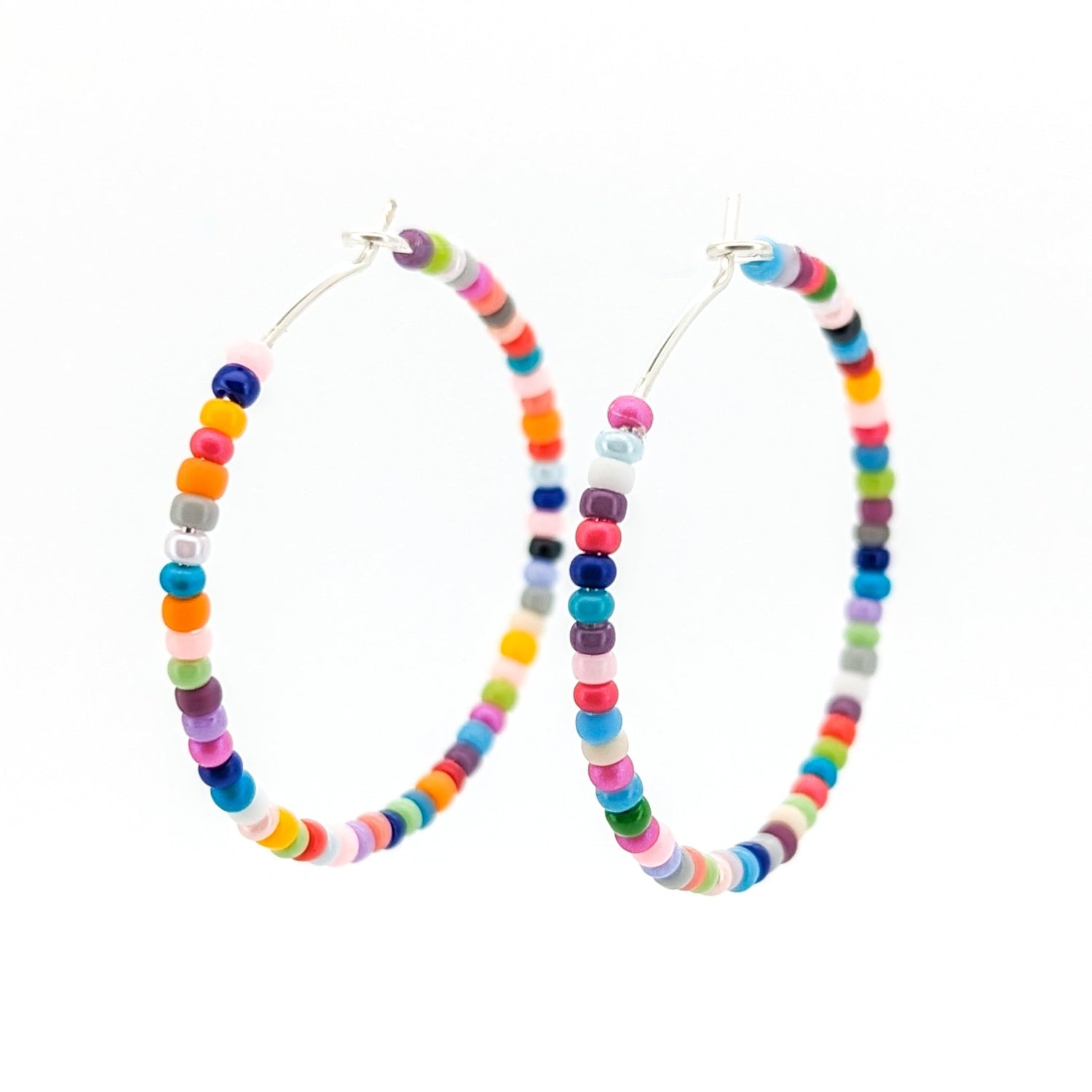 Hoop Earrings - Sterling Silver - Multi Colored Confetti