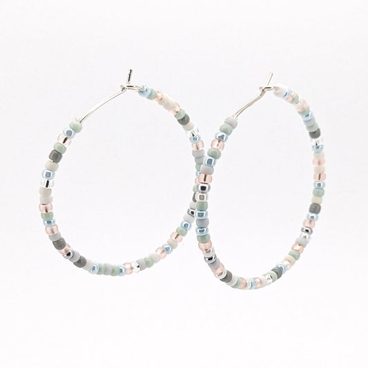 Hoop Earrings - Sterling Silver - Pale Blue, White, and Silver - creations by cherie