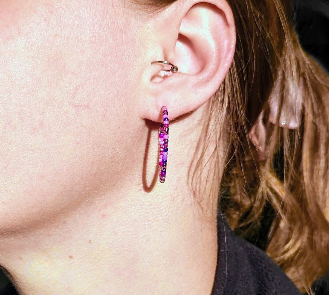 Hoop Earrings - Sterling Silver - Purple - creations by cherie