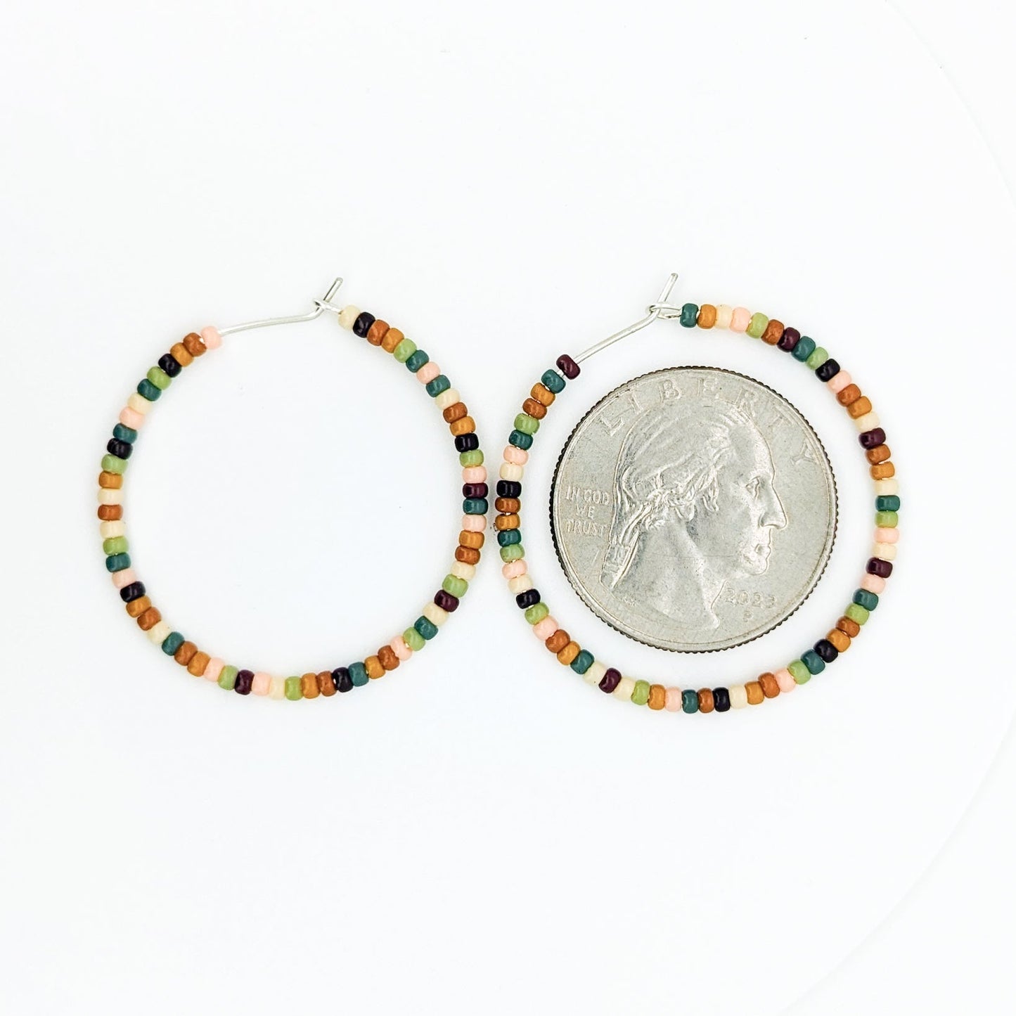 Hoop Earrings - Sterling Silver - Tan, Brown, Blue and Green, Blue - creations by cherie